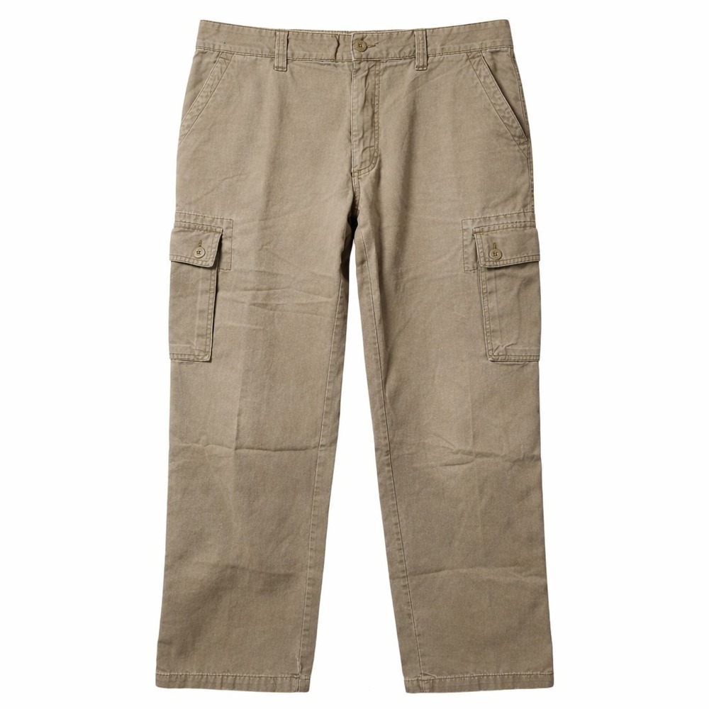 Vtg EDDIE BAUER Canvas Cargo Pant Sz 34x32 Brown Baggy Skater 90s Y2K Relaxed